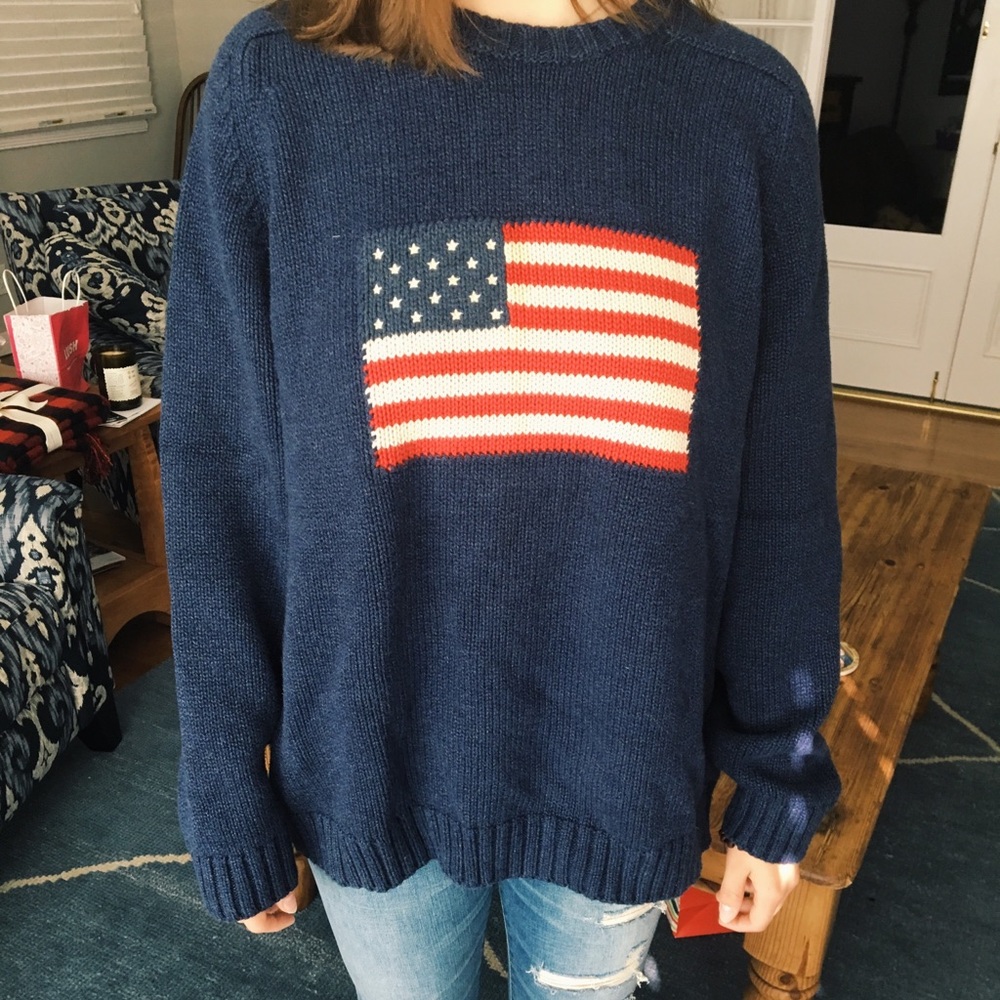 Lands End Oversize American Flag Sweater
